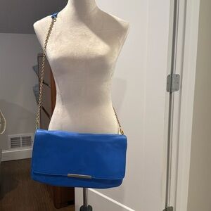 Zara 100% leather cobalt blue xl clutch with shoulder chain